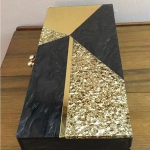 Edie Parker Bobbi Brown Dripping in Luxe Clutch Bag Lucite Black Gold Glitter